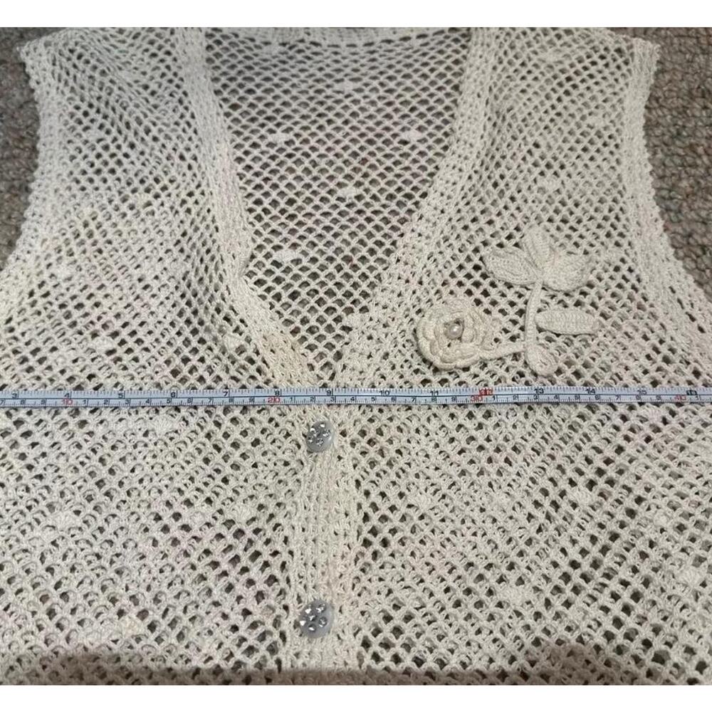 VTG Crochet Knit Vest Boho Festival Cottagecore Handcrafted Style‎ Top Cream S - Picture 8 of 11